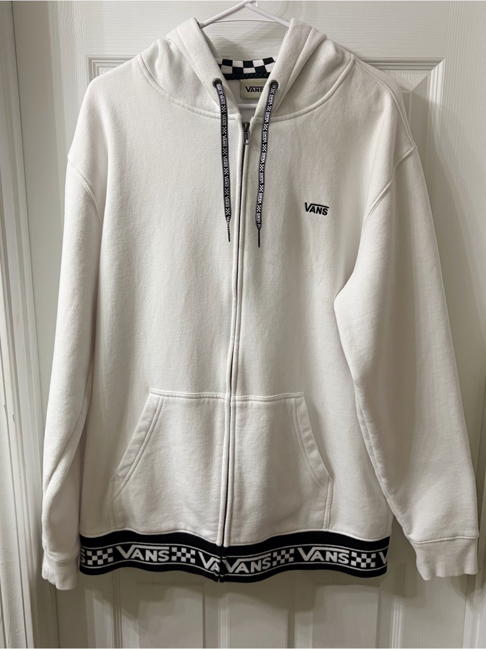 Men’s Vans White Checkerboard Trim Full-Zip Hoodie Size Large Fleece Lined